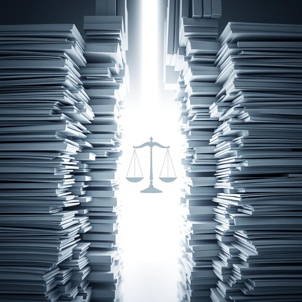 Uma lupa sendo usada para examinar documentos judiciais