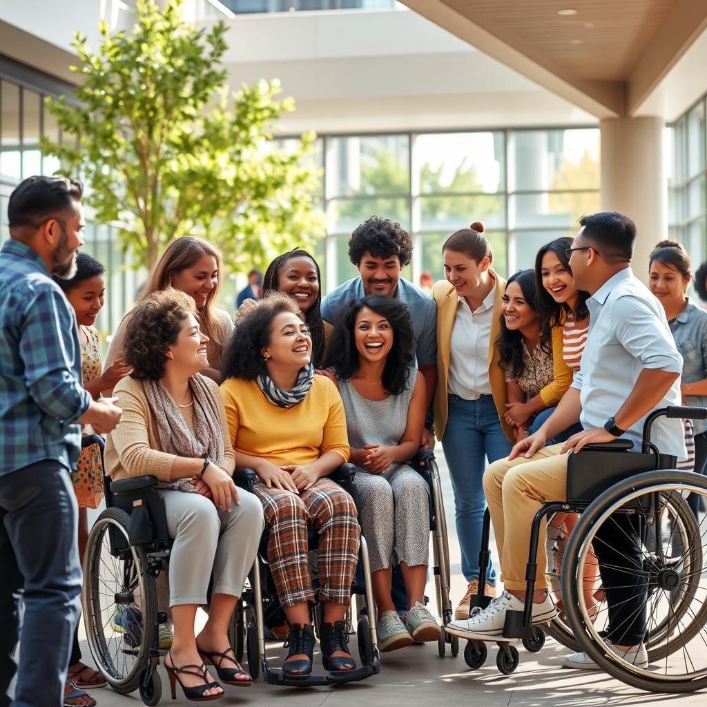 Pessoas de diferentes origens interagindo positivamente, simbolizando a inclusão social.