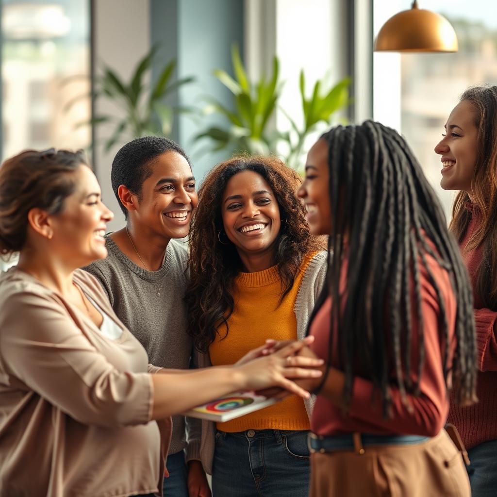Mãos de diferentes cores segurando-se em um círculo, simbolizando união e cooperação na diversidade