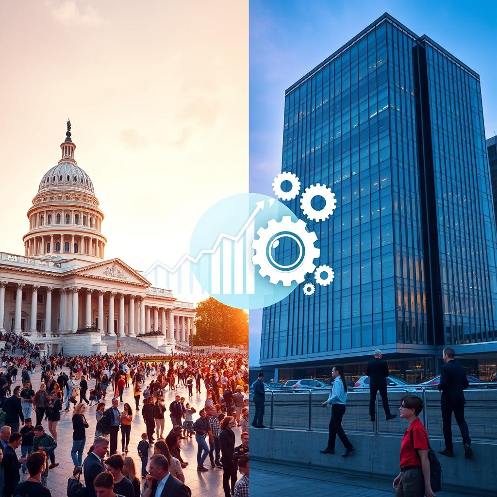 Representação visual do equilíbrio entre setor público e privado