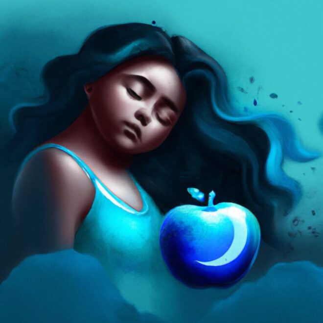 Imagem de capa do post Significado de sonhar com maça azul: o que pode representar? com um desenho digital