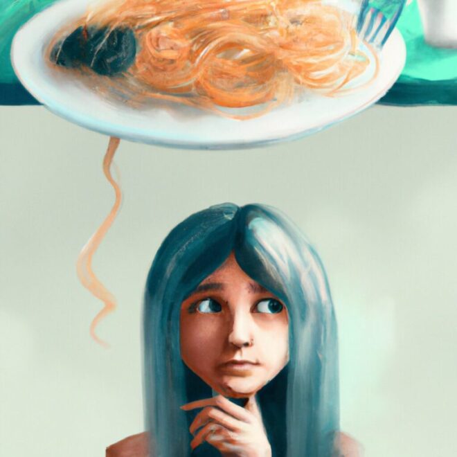 Imagem de capa do post . Qual o significado de sonhar com cabelo na comida? Saiba mais. com um desenho digital