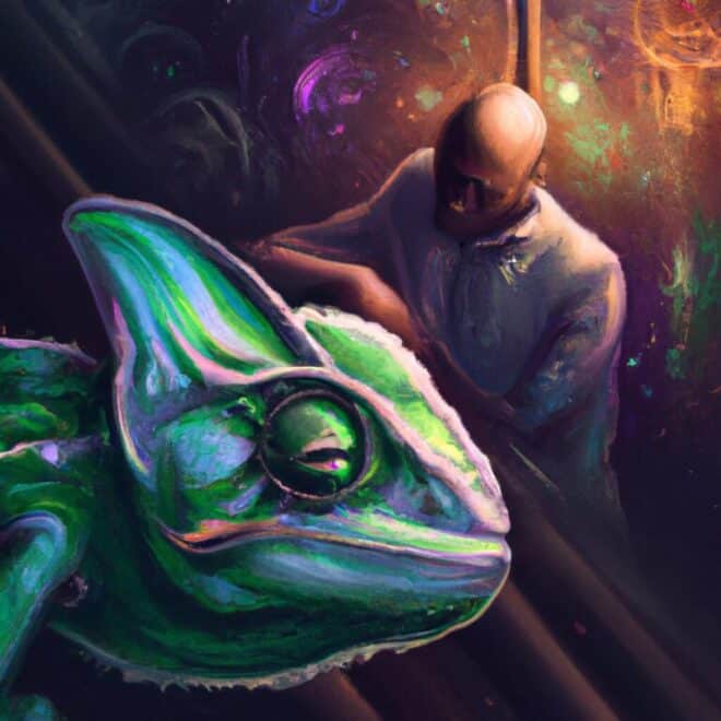 Imagem de capa do post Sonhar com Camaleão: Significado, Jogo do Bixo e Numerologia com um desenho digital