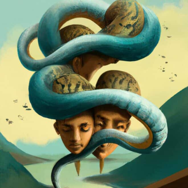 Imagem de capa do post Sonhar com Cobra de Duas Cabeças: Jogo do Bixo, Numerologia e Mais. com um desenho digital