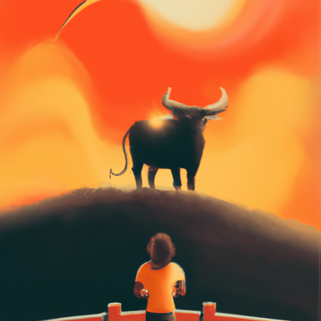 Imagem de capa do post "Sonhar com touro: o que significa? Descubra agora!" com um desenho digital