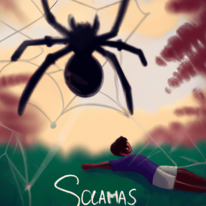 Imagem de capa do post "Aranha caranguejeira preta: o que significa sonhar com essa aranha?" com um desenho digital