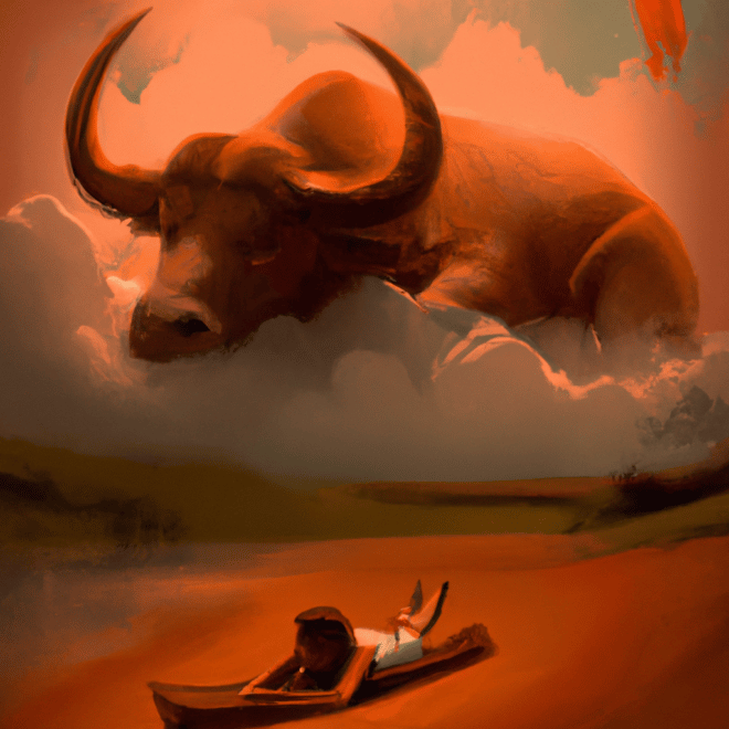 Imagem de capa do post "Sonhar com búfalo: o que significa?" com um desenho digital