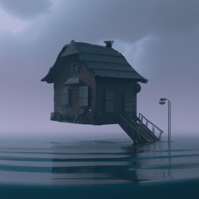 Imagem de capa do post Descubra o que significa sonhar com casa alagada e o que isso pode indicar para o seu futuro! com um desenho digital