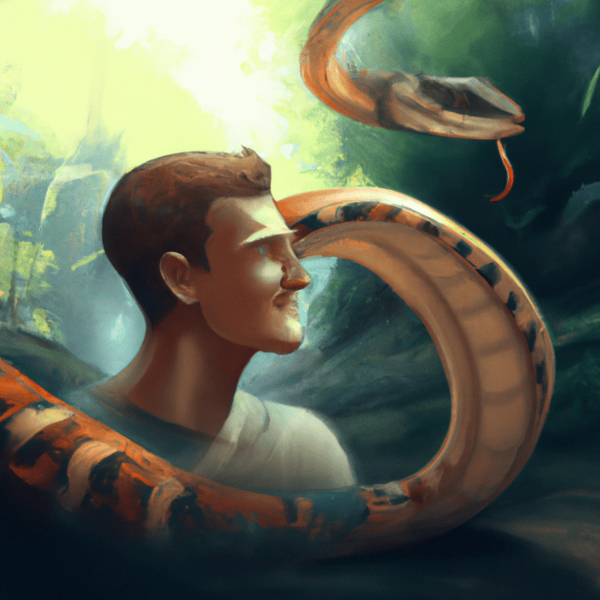 Imagem de capa do post O que significa sonhar com cobra picando outra pessoa? com um desenho digital