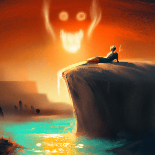 Imagem de capa do post "Quer saber o que significa sonhar com o inferno? Descubra aqui!" com um desenho digital