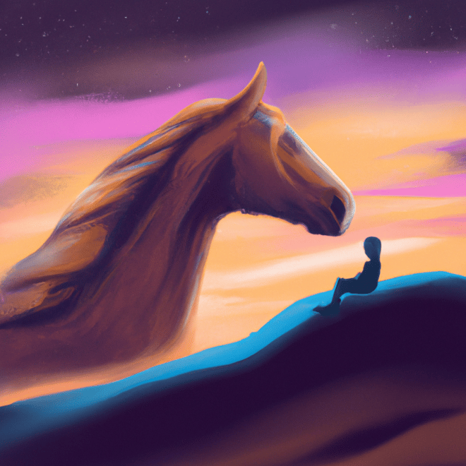 Imagem de capa do post "Descubra Qual É o Significado de Sonhar com Cavalo!" com um desenho digital