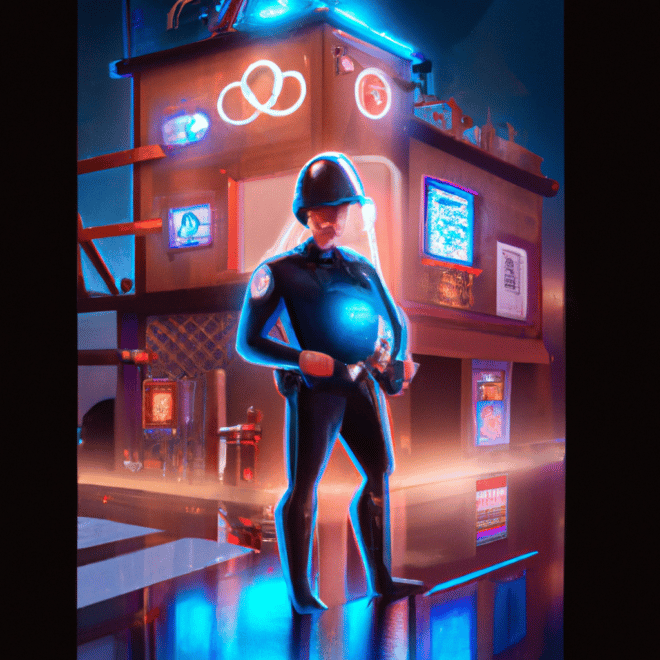 Imagem de capa do post "Descubra: Qual o Significado de Sonhar com Polícia?" com um desenho digital