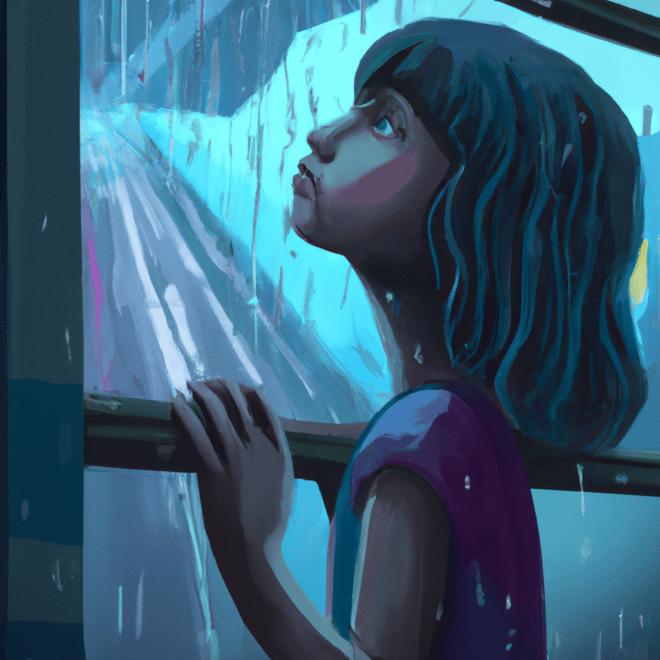 Imagem de capa do post "Significado dos Sonhos: O que significa sonhar com água barrenta de chuva?" com um desenho digital