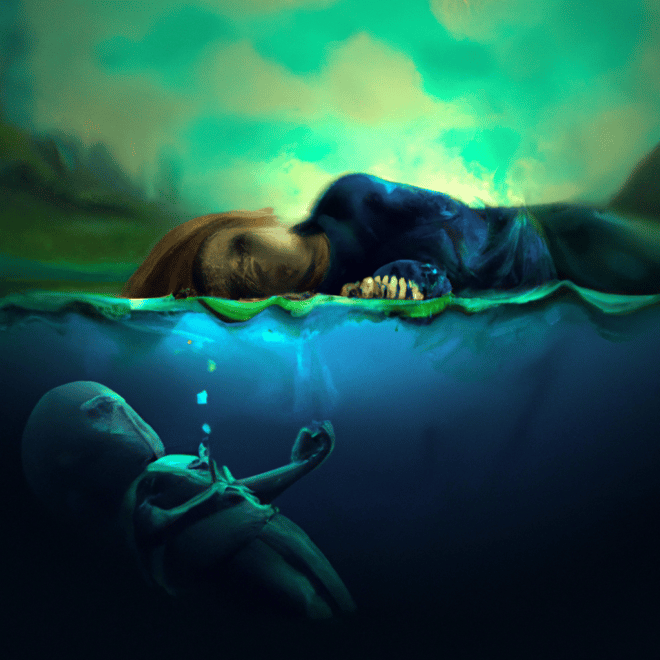 Imagem de capa do post Sonhar com bebê morto na água: o que significa? com um desenho digital