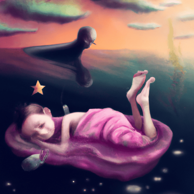 Imagem de capa do post "Descubra o Significado de Sonhar com Bebê Nadando!" com um desenho digital