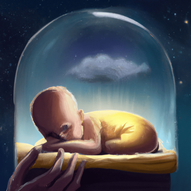 Imagem de capa do post "Sonhar com Bebê Recém-Nascido Abandonado: Entenda o Significado!" com um desenho digital