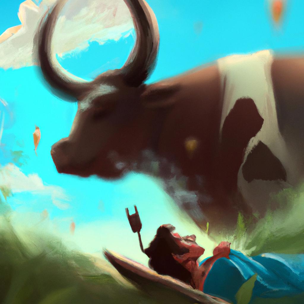 Imagem de capa do post "Descubra o Significado de Sonhar com Boi ou Vaca!" com um desenho digital