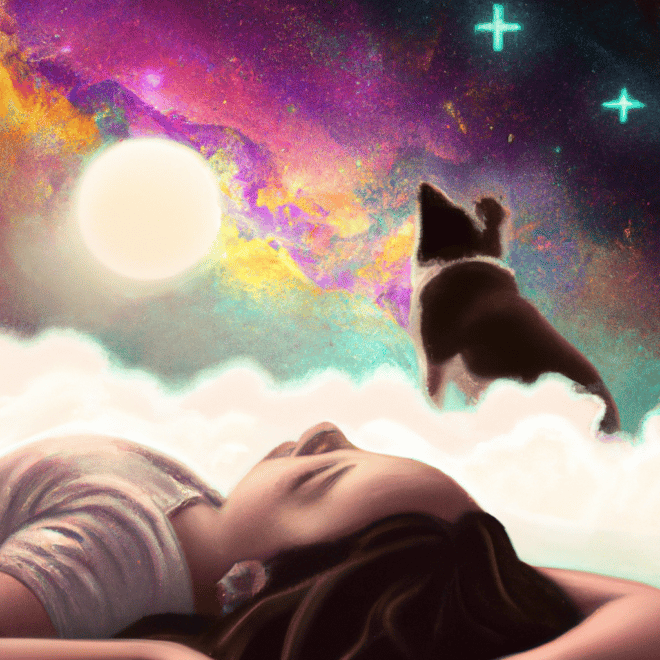 Imagem de capa do post "Sonhar com Cachorro Atrás de Mim: Veja o Significado!" com um desenho digital
