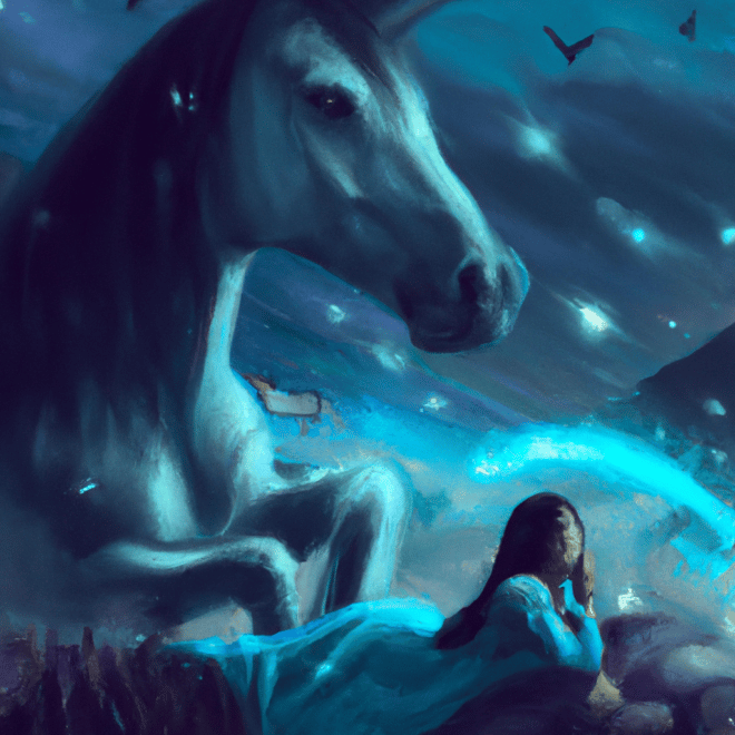 Imagem de capa do post Sonhar com Cavalo Azul: O Que Significa? com um desenho digital
