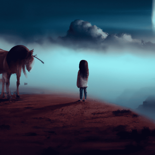 Imagem de capa do post "Sonhar com Cavalo Mordendo: O Que Significa?" com um desenho digital
