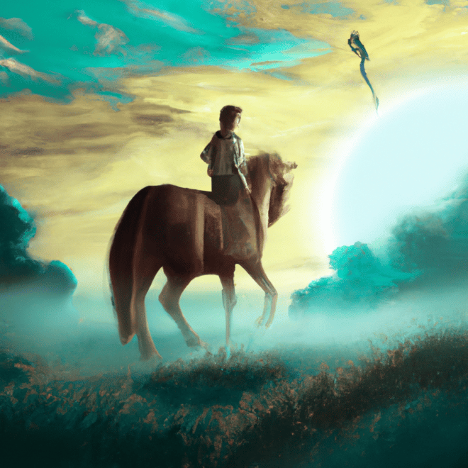 Imagem de capa do post Sonhar com cavalo vindo em minha direção: o que significa? com um desenho digital