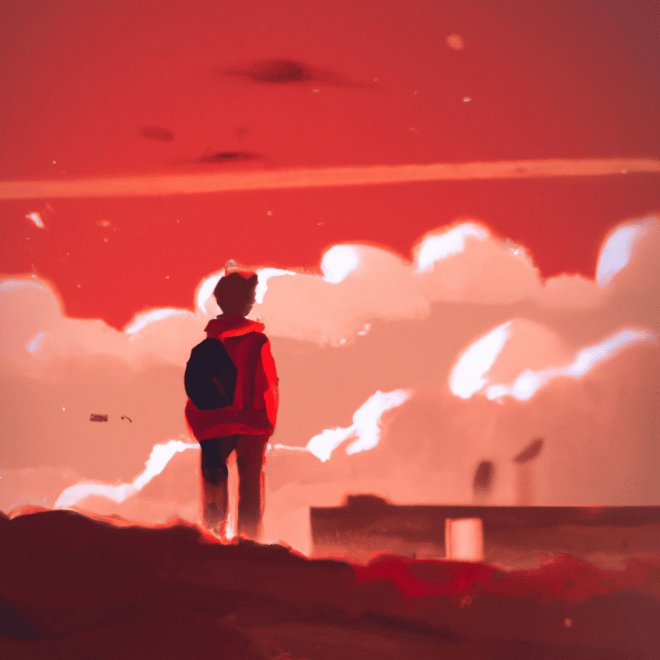 Imagem de capa do post Significado dos sonhos: o que significa sonhar com céu vermelho? com um desenho digital