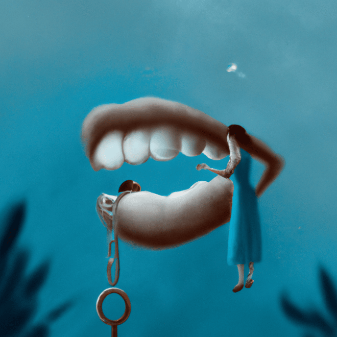 Imagem de capa do post "Sonhar com Dentadura Caindo: O Significado dessa Imagem Surpreendente" com um desenho digital