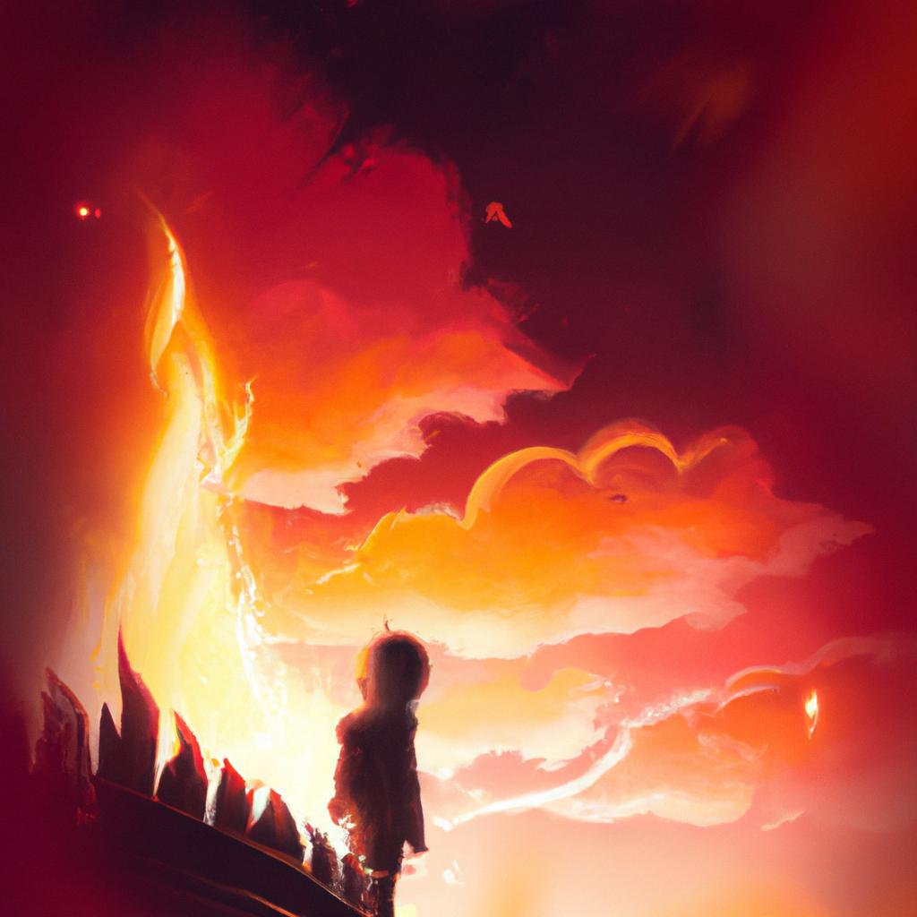 Imagem de capa do post "Sonhar com Fogo no Céu: Descubra seu Significado!" com um desenho digital