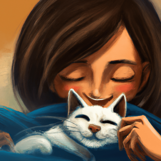 Imagem de capa do post "Descubra o Significado de Sonhar com Gato Carinhoso!" com um desenho digital