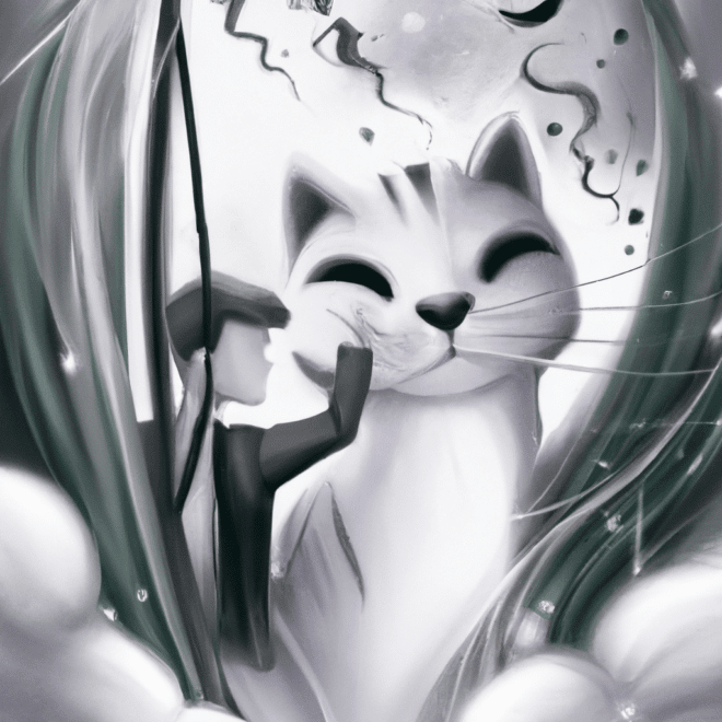Imagem de capa do post Quer saber o que significa sonhar com gato cinza e branco? com um desenho digital