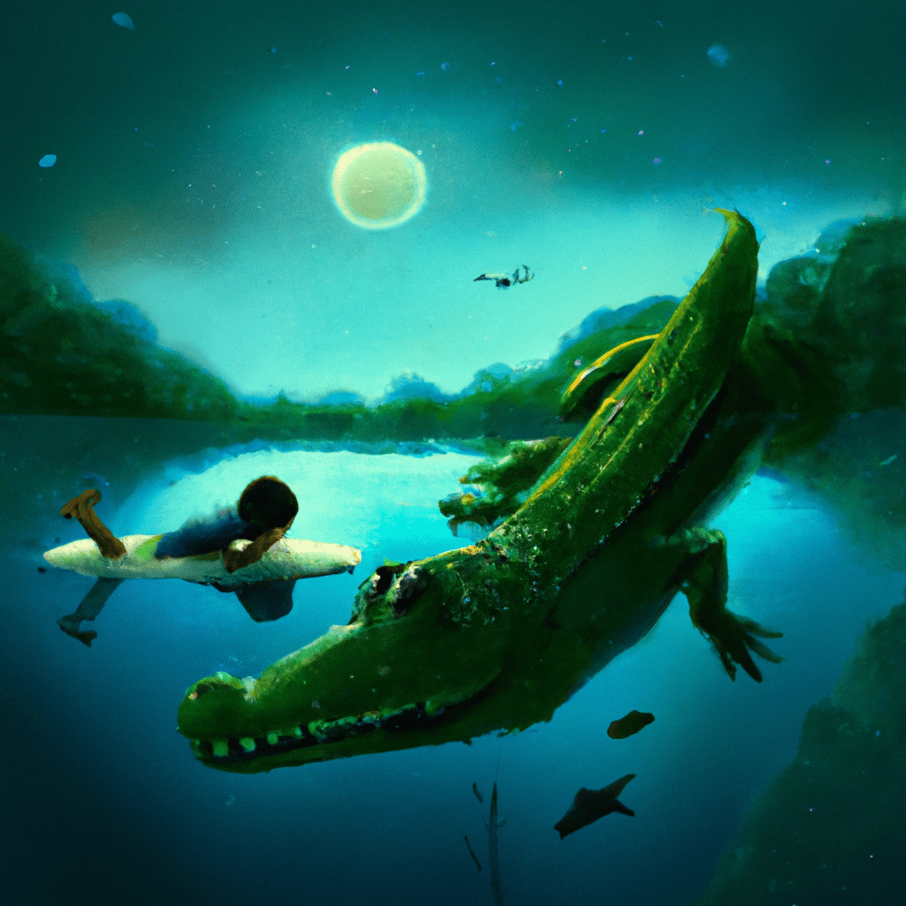 Imagem de capa do post "Descubra o Significado de Sonhar com Jacaré Te Atacando!" com um desenho digital