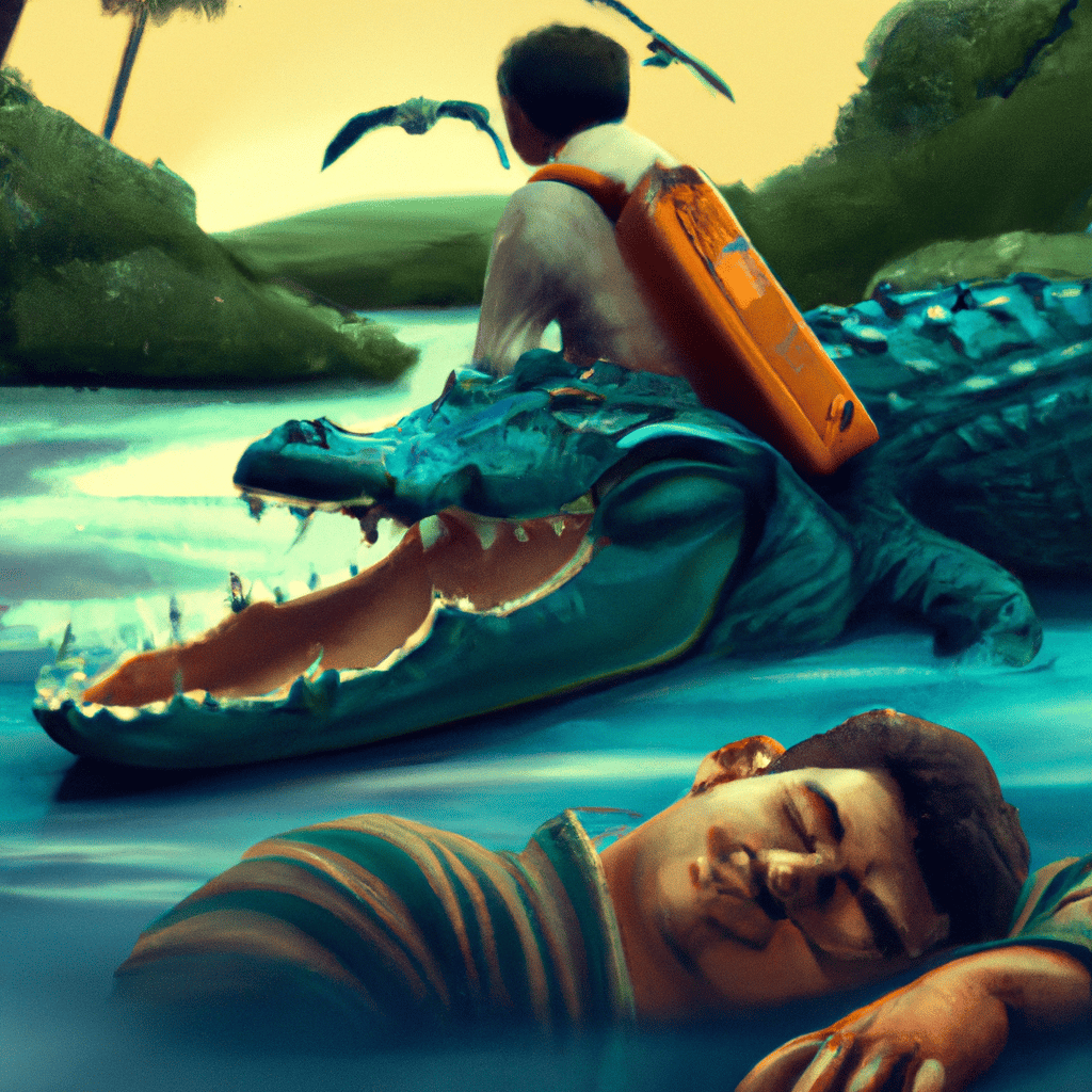 Imagem de capa do post "Descubra o Significado de Sonhar com Jacaré Me Atacando!" com um desenho digital