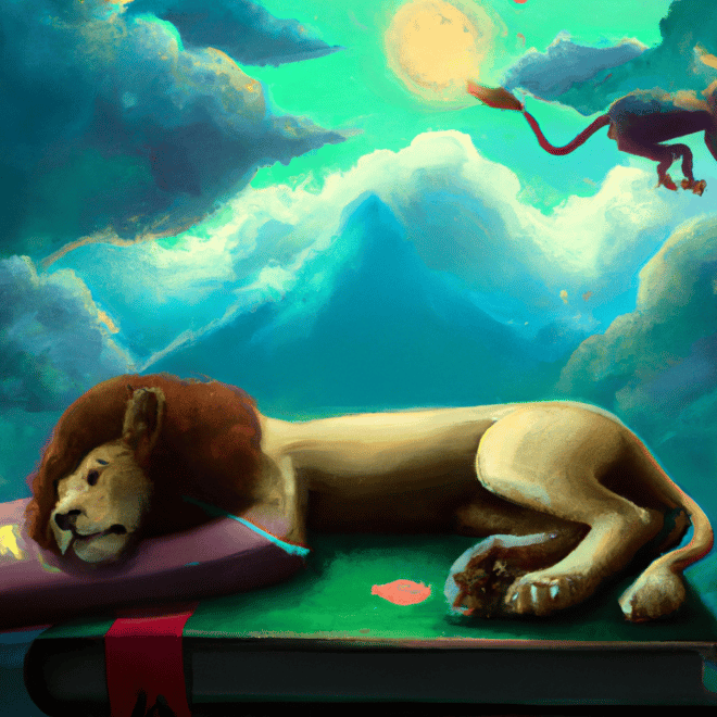 Imagem de capa do post O livro dos sonhos: interpretando o que significa sonhar com um leão com um desenho digital