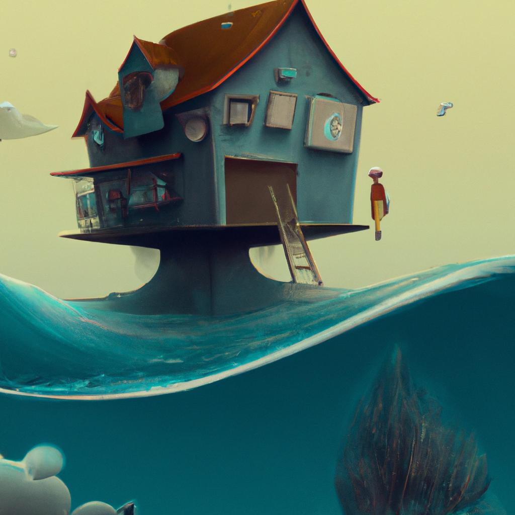 Imagem de capa do post "Sonhar com Mar Invadindo Casas: o Significado de um Sonho Estranho!" com um desenho digital