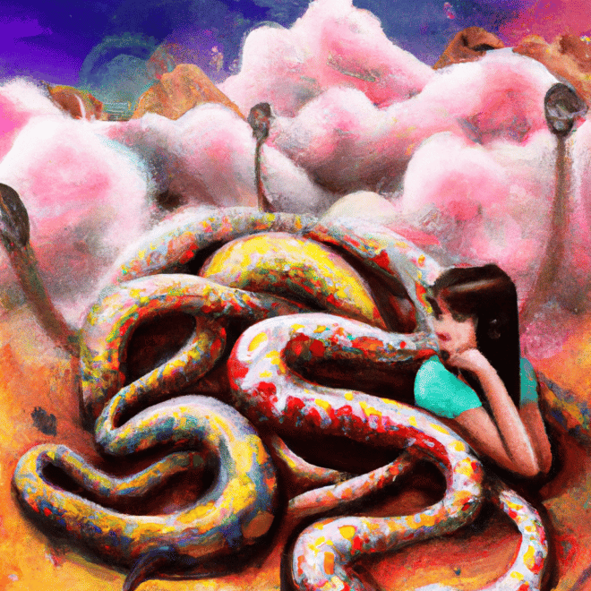 Imagem de capa do post Sonhar com muitas cobras coloridas pode significar o seu lado oculto! com um desenho digital