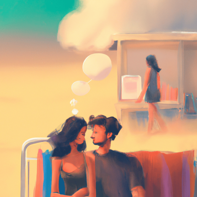 Imagem de capa do post "Descubra o Significado de Sonhar com Namorado Conversando com Outra!" com um desenho digital