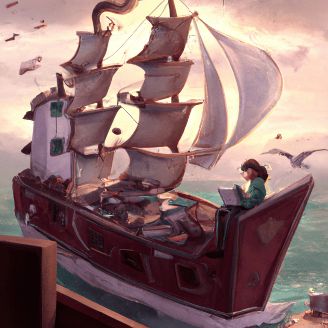 Imagem de capa do post "Descubra o Significado de Sonhar com Navio: Livro dos Sonhos!" com um desenho digital