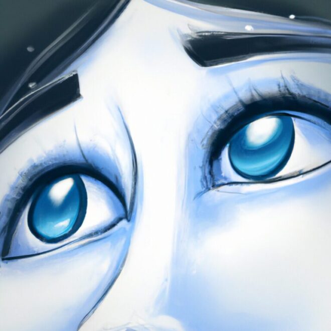 Imagem de capa do post O Segredo dos Sonhos: Sonhar com Olhos Azuis Brilhantes com um desenho digital