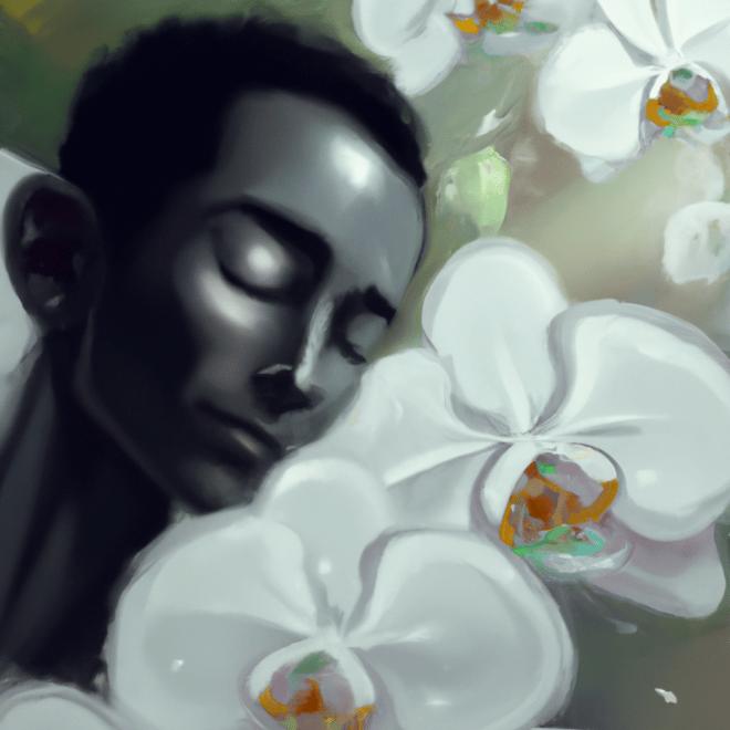 Imagem de capa do post "Descubra o que significa sonhar com orquídeas brancas!" com um desenho digital