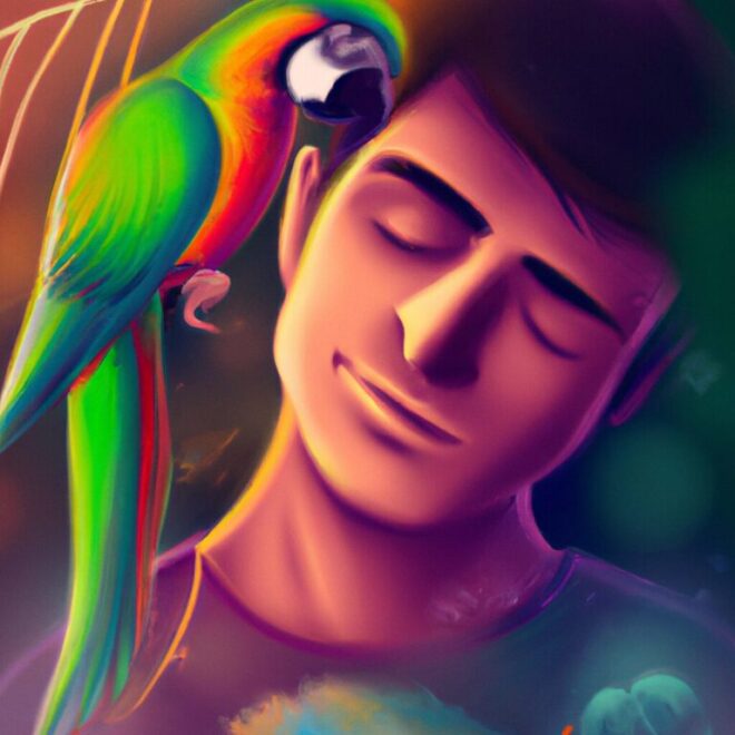 Imagem de capa do post Papagaio Colorido: O Que Significa Sonhar Com Esse Animal? com um desenho digital