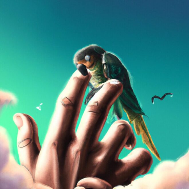 Imagem de capa do post Sonhar com papagaio mordendo seu dedo: O que significa? com um desenho digital