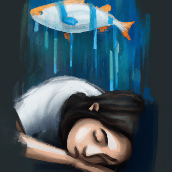 Imagem de capa do post "Descubra o Significado de Sonhar com Peixes: Revelações Surpreendentes!" com um desenho digital