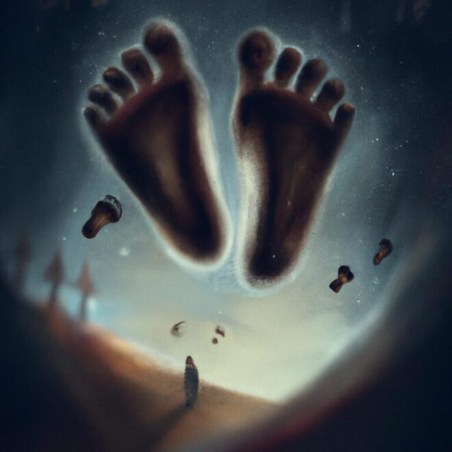Imagem de capa do post Sonhar com os pés descalços de outra pessoa pode significar várias coisas com um desenho digital