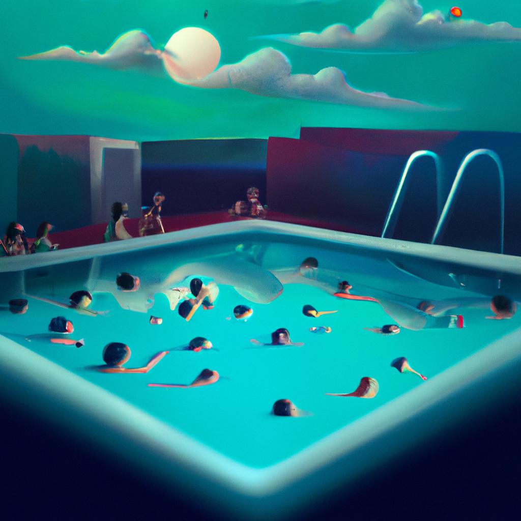 Imagem de capa do post "Descubra o Significado de Sonhar com Piscina Cheia de Pessoas!" com um desenho digital