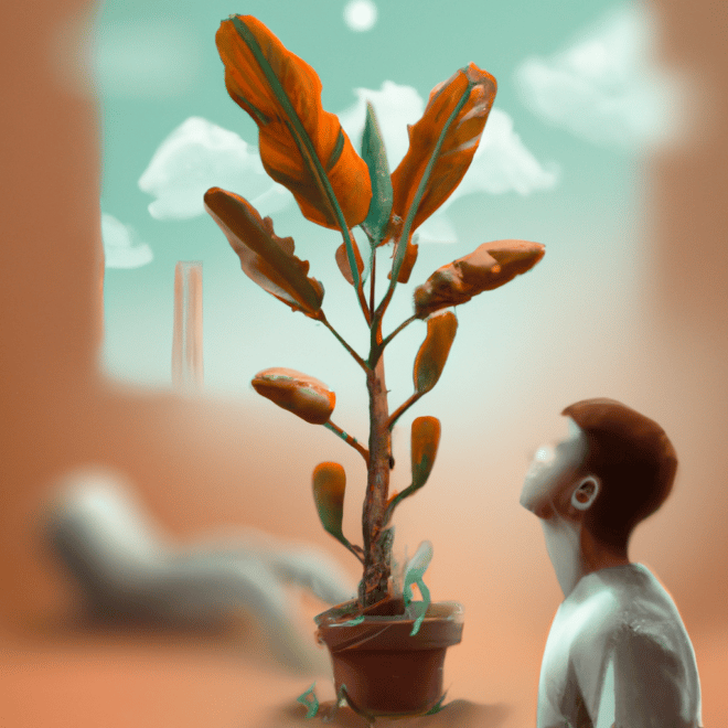 Imagem de capa do post "Sonhar com Planta: Descubra o Significado Oculto!" com um desenho digital