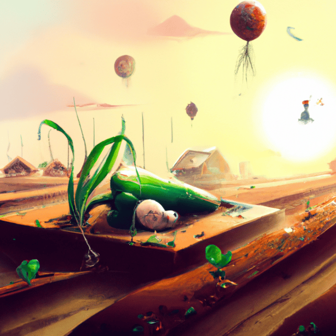 Imagem de capa do post "Sonhar com Plantação de Verduras: Descubra o Que Significa!" com um desenho digital