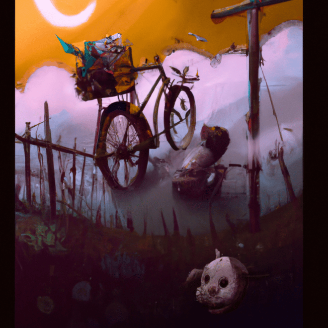 Imagem de capa do post "Entenda o que significa sonhar com roubo de bicicleta!" com um desenho digital