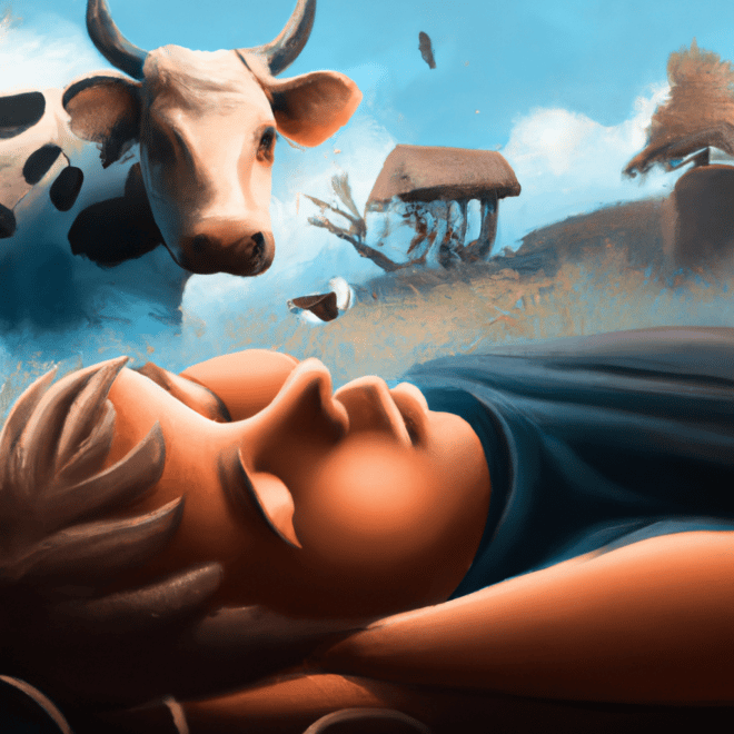 Imagem de capa do post "Descubra o Significado de Sonhar com Vaca no Jogo do Bicho!" com um desenho digital