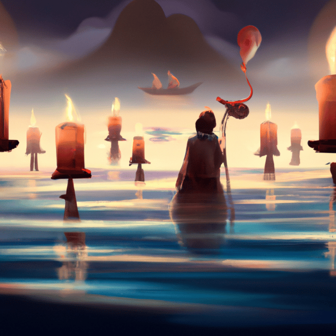 Imagem de capa do post "Descubra o Significado de Sonhar com Velas Acesas!" com um desenho digital