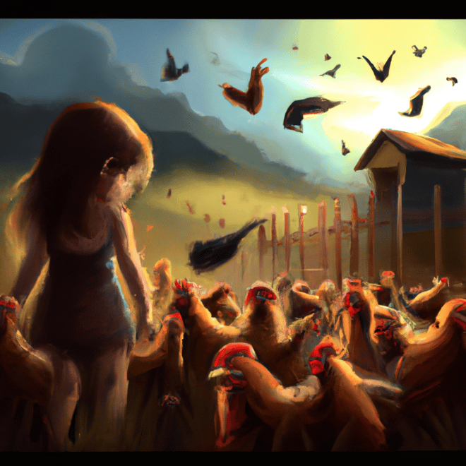 Imagem de capa do post "Descubra o Que Significa Sonhar Com Galinhas!" com um desenho digital